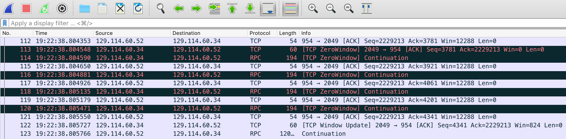 Packet capture in Wireshark