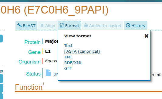 Link to access FASTA file. 