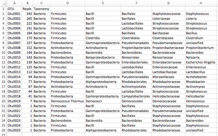 screenshot of an excel table